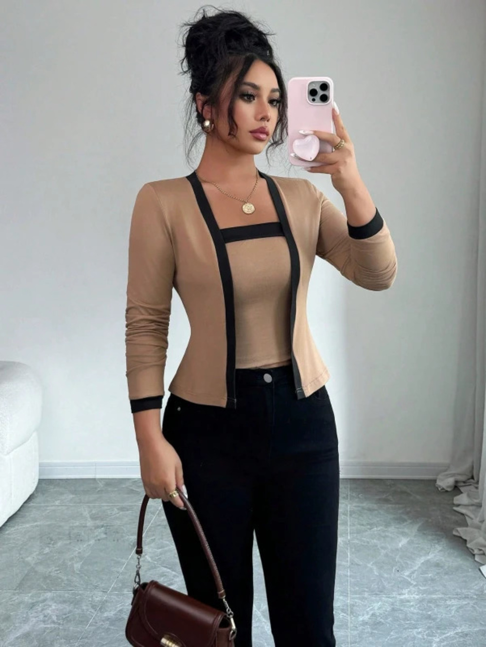 Spring Women Elegant Knit Patchwork Cardigan Jacket Vest Two Piece Set